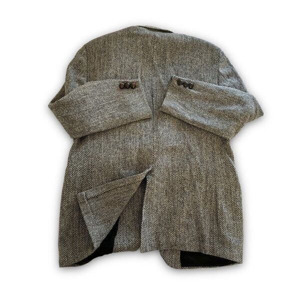 Vintage 1960s Harris Tweed Sport Coat Gray Herringbone Jacket 42R Scottish - Picture 6 of 9